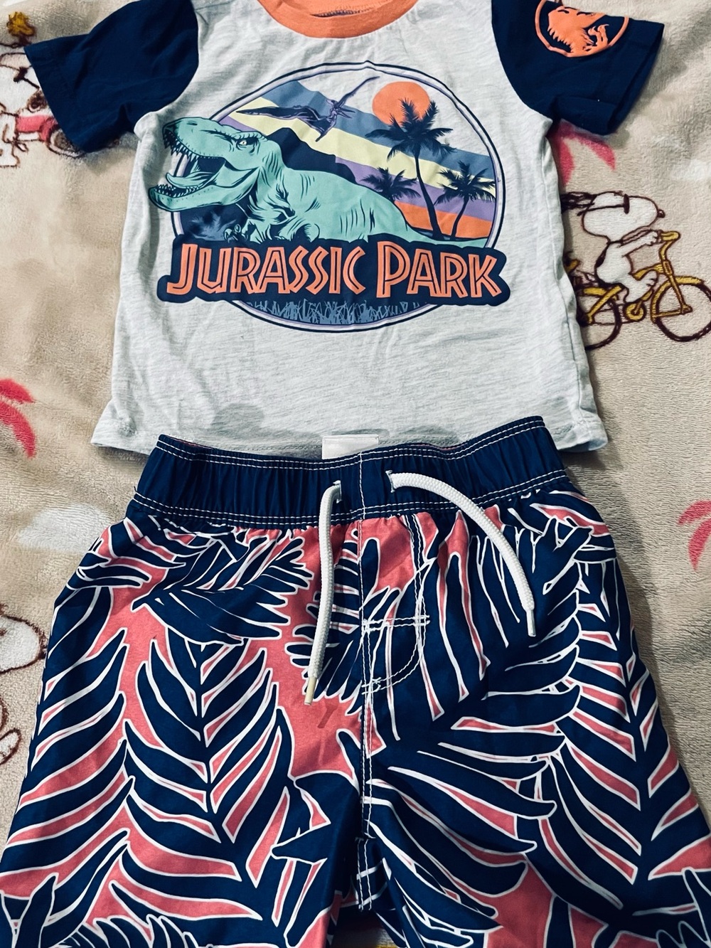 Old Navy Boys Navy, Coral and Teal Jurassic Park Swim Set